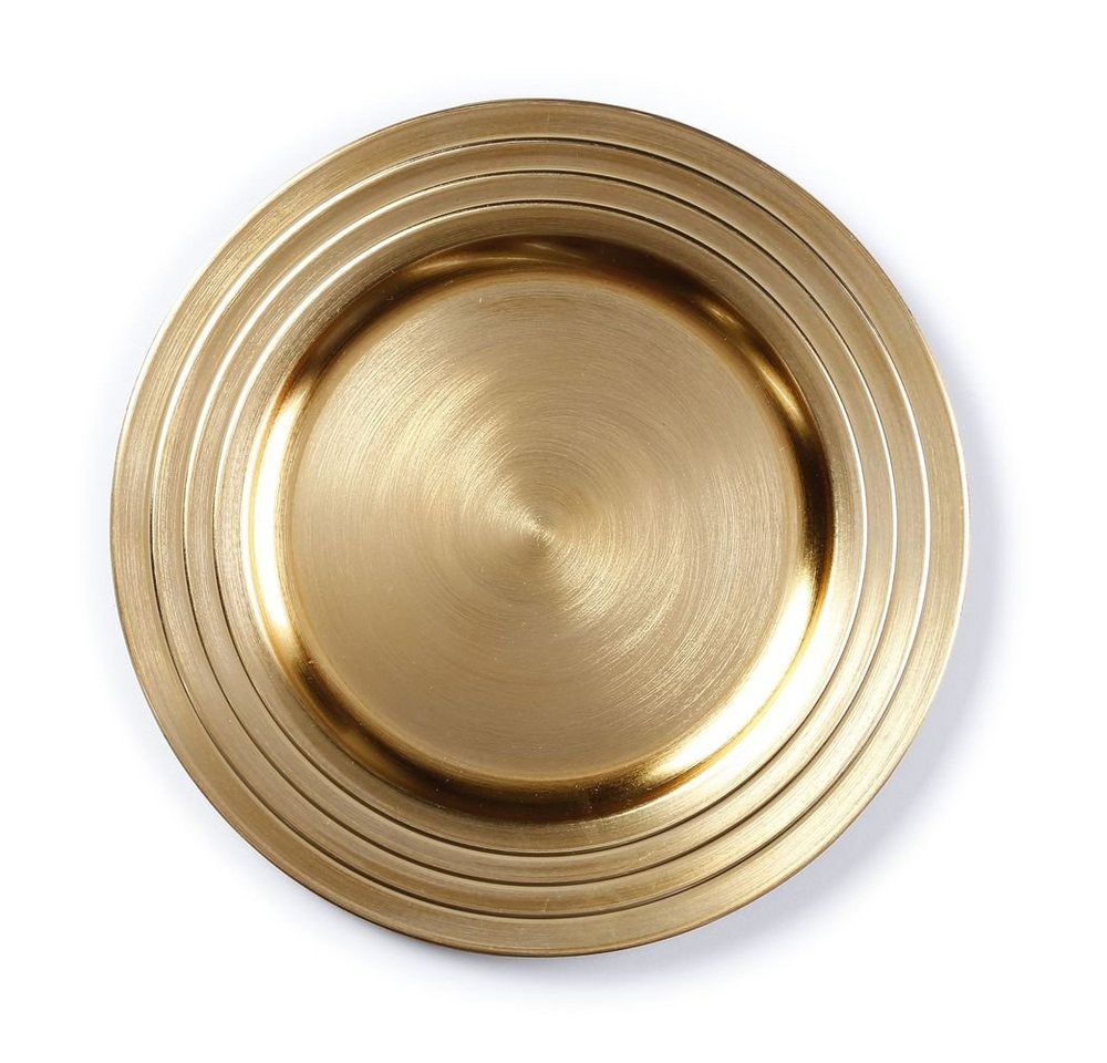 MAGIC by Inge Christbaumschmuck, Dekoteller Kunststoff mit gerilltem Rand 33cm gold von MAGIC by Inge