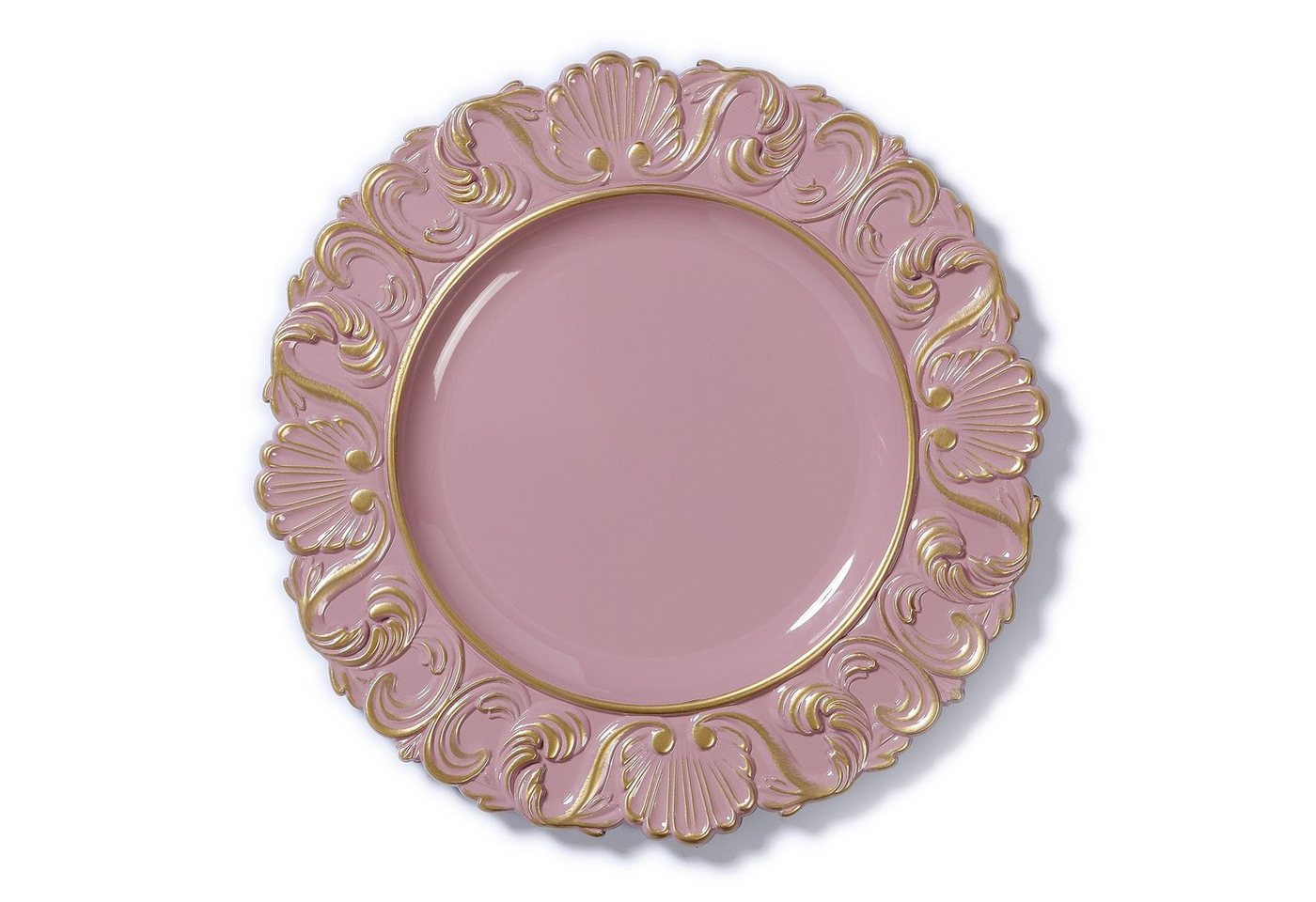 INGE-GLAS® Dekoteller, Dekoteller Kunststoff mit goldenem Barock Ornament 35cm rosa von INGE-GLAS®