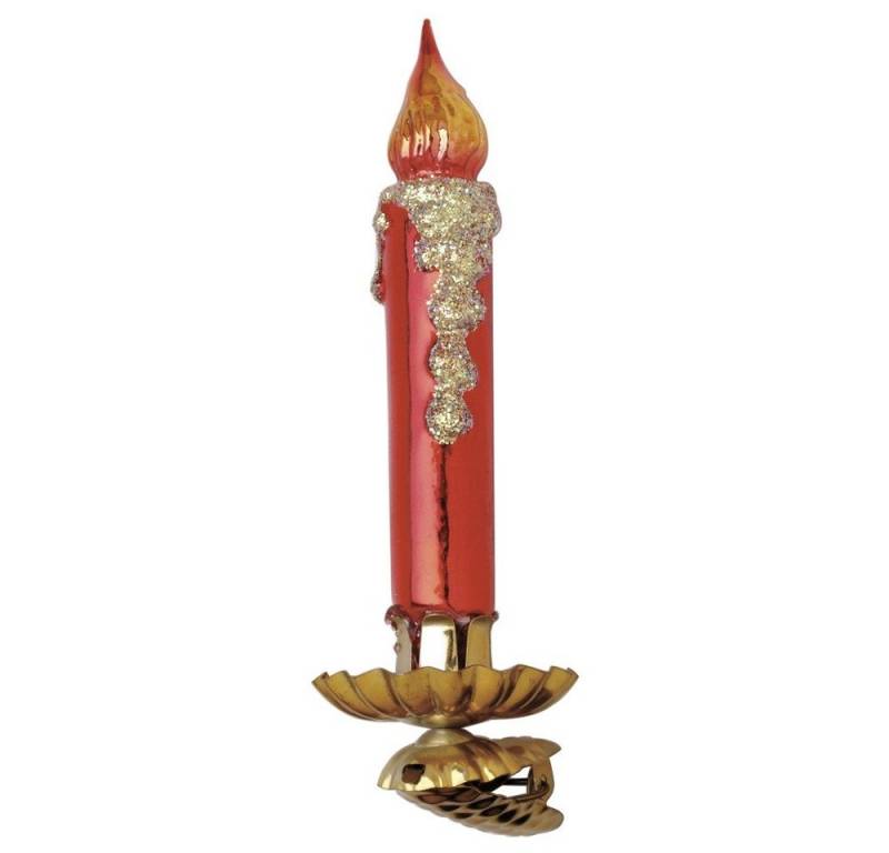 INGE-GLAS® Weihnachtsbaumklammer, Christbaumschmuck Glas Weihnachtsbaumkerze auf Clip 11cm Rot Gold von INGE-GLAS®
