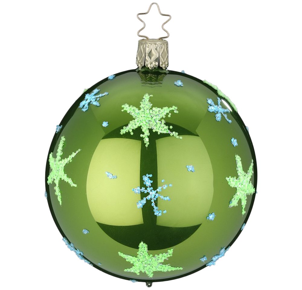 INGE-GLAS® Weihnachtsbaumkugel Anderswelt Sternenhimmel, mintgrün opal Ø8cm (1 St), mundgeblasen, handbemalt und leuchtet im Dunkeln von INGE-GLAS®