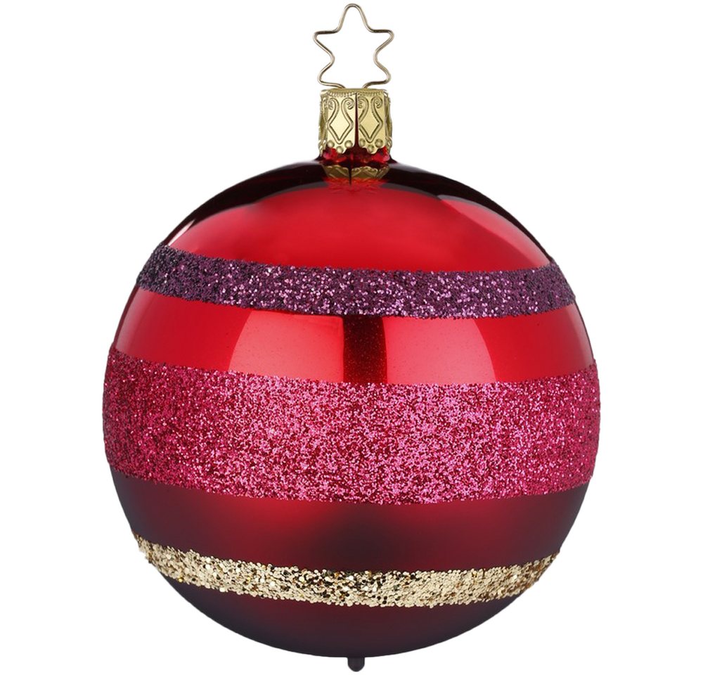 INGE-GLAS® Weihnachtsbaumkugel Christbaumkugel Blockstreifen Ø8cm ochsenblut (1 St), mundgeblasen, handbemalt von INGE-GLAS®