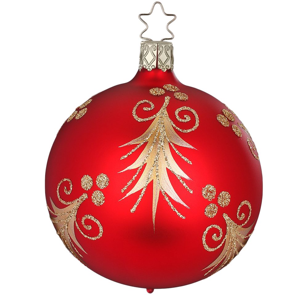 INGE-GLAS® Weihnachtsbaumkugel Christbaumkugel Festliche Tanne Ø 8cm rot matt (1 St), mundgeblasen, handbemalt von INGE-GLAS®