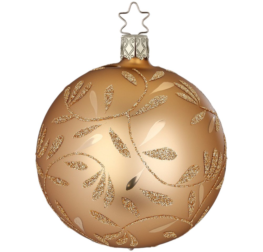INGE-GLAS® Weihnachtsbaumkugel Christbaumkugel Freudentanz Ø 8cm Brokatgold matt (1 St), mundgeblasen, handbemalt von INGE-GLAS®