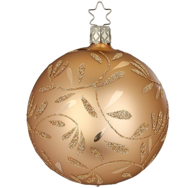 INGE-GLAS® Weihnachtsbaumkugel Christbaumkugel Freudentanz Ø 8cm Brokatgold matt (1 St), mundgeblasen, handbemalt von INGE-GLAS®
