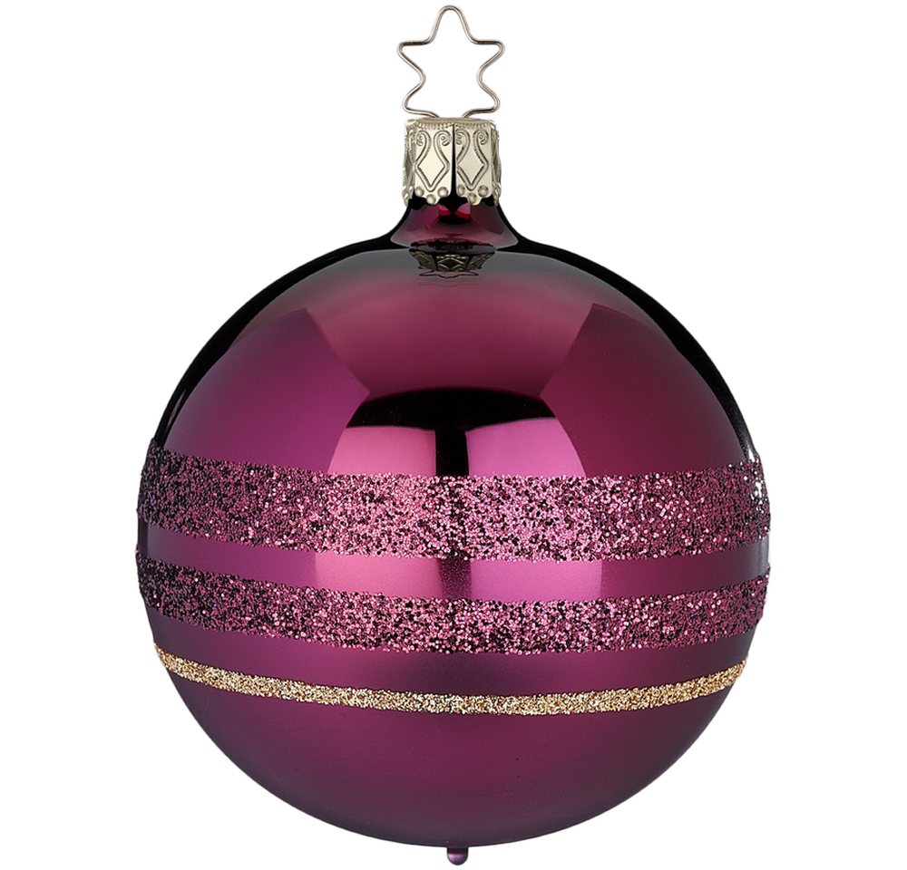INGE-GLAS® Weihnachtsbaumkugel Christbaumkugel Goldener Schimmer Feige Violett glänzend Ø 8cm (1 St), mundgeblasen, handbemalt von INGE-GLAS®