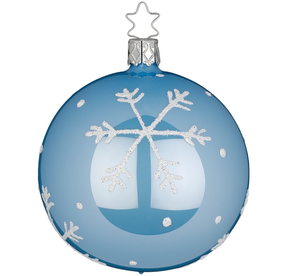 INGE-GLAS® Weihnachtsbaumkugel Christbaumkugel Schneezauber Azurblau opal (1 St), mundgeblasen, handbemalt von INGE-GLAS®