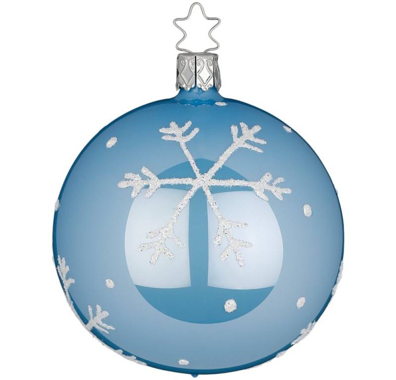INGE-GLAS® Weihnachtsbaumkugel Christbaumkugel Schneezauber Azurblau opal (1 St), mundgeblasen, handbemalt von INGE-GLAS®