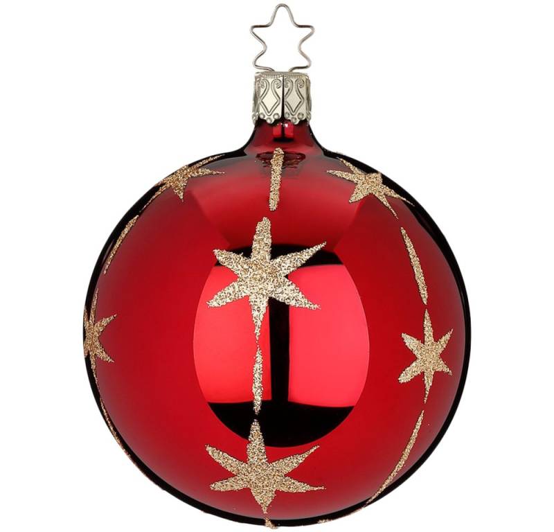 INGE-GLAS® Weihnachtsbaumkugel Christbaumkugel Sternenflor Ø 8cm Ochsenblutrot glänzend (1 St), mundgeblasen, handbemalt von INGE-GLAS®