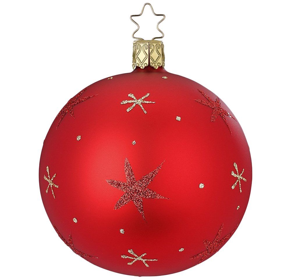 INGE-GLAS® Weihnachtsbaumkugel Christbaumkugel Sternenhimmel rot matt Ø 8cm (1 St), mundgeblasen, handbemalt von INGE-GLAS®