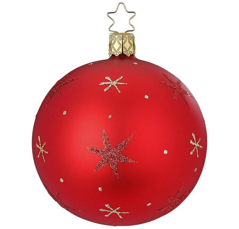 INGE-GLAS® Weihnachtsbaumkugel Christbaumkugel Sternenhimmel rot matt Ø 8cm (1 St), mundgeblasen, handbemalt von INGE-GLAS®