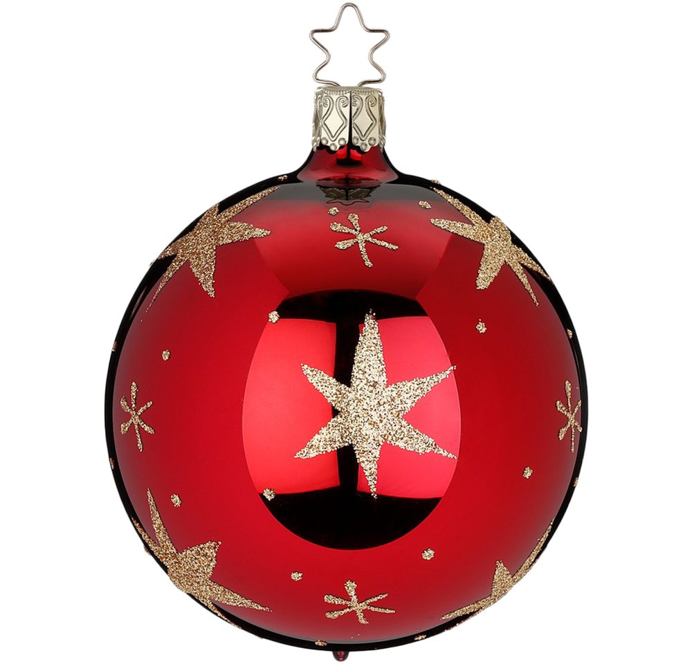 INGE-GLAS® Weihnachtsbaumkugel Christbaumkugel Sternenlicht Ø 8cm rot Ochsenblut glänzend (1 St), mundgeblasen, handbemalt von INGE-GLAS®