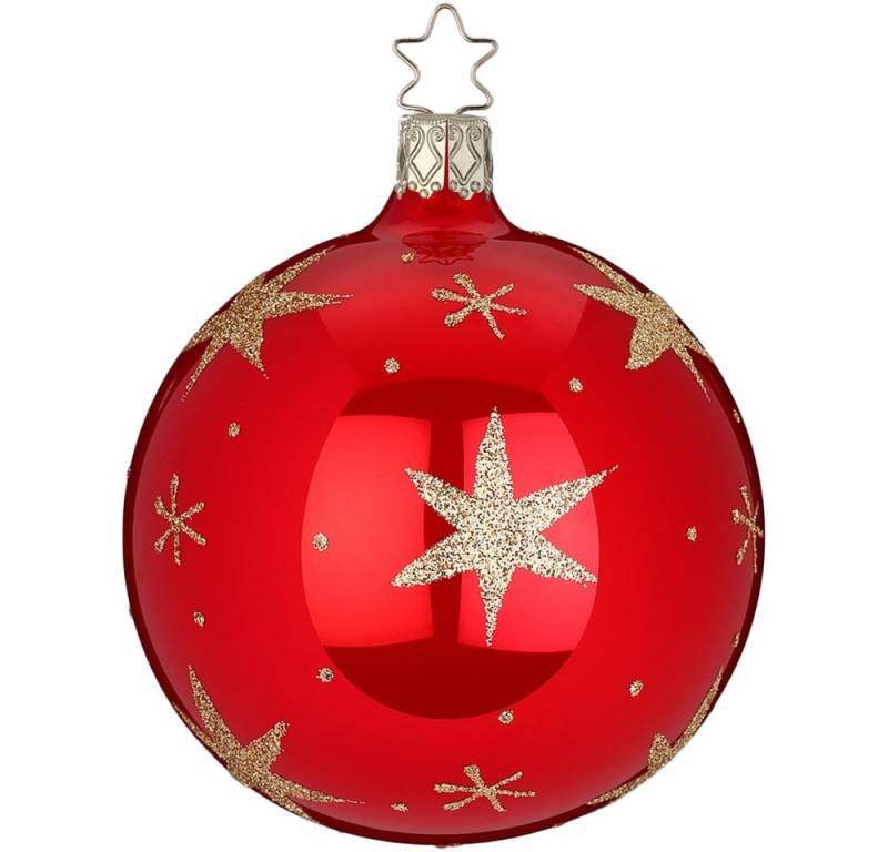 INGE-GLAS® Weihnachtsbaumkugel Christbaumkugel Sternenlicht Ø 8cm rot opal glänzend (1 St), mundgeblasen, handbemalt von INGE-GLAS®