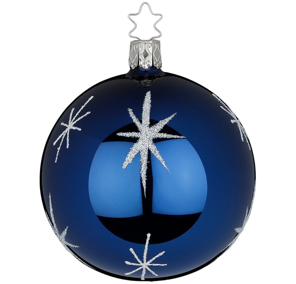INGE-GLAS® Weihnachtsbaumkugel Christbaumkugel Sternentanz Mitternachtblau (1 St), mundgeblasen, handbemalt von INGE-GLAS®