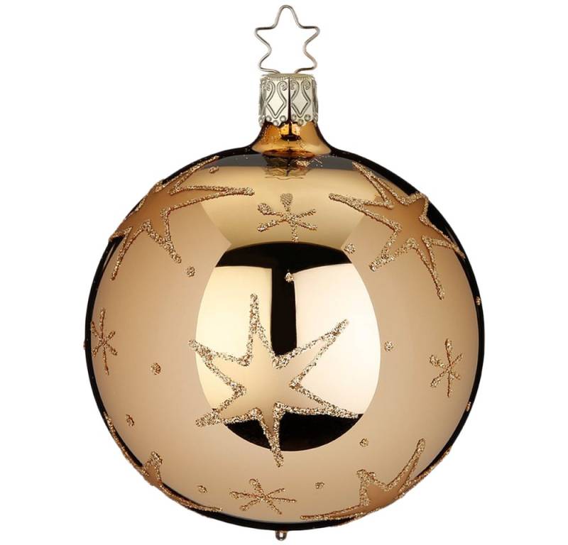 INGE-GLAS® Weihnachtsbaumkugel Christbaumkugel funkelnde Sterne Ø 8cm brokatgold glänzend (1 St), mundgeblasen, handbemalt von INGE-GLAS®