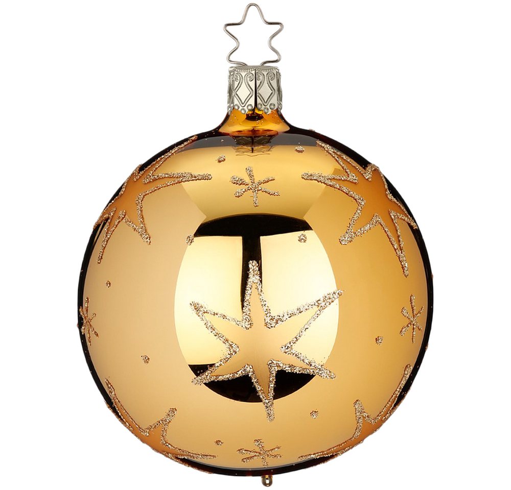 INGE-GLAS® Weihnachtsbaumkugel Christbaumkugel funkelnde Sterne Ø 8cm inkagold glänzend (1 St), mundgeblasen, handbemalt von INGE-GLAS®