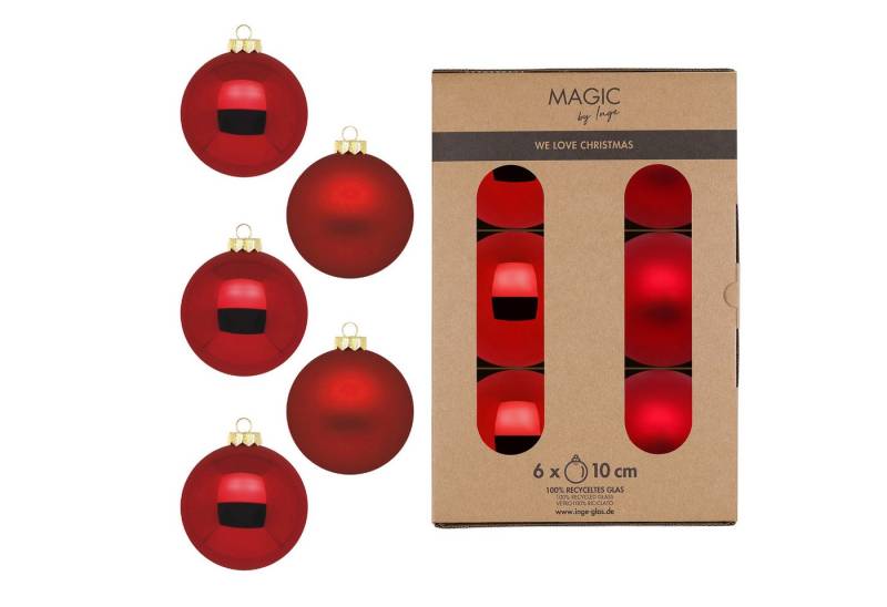 INGE-GLAS® Weihnachtsbaumkugel Christbaumkugeln Weihnachtskugeln Glas Ø10cm 6Stk dunkelrot glanz matt von INGE-GLAS®