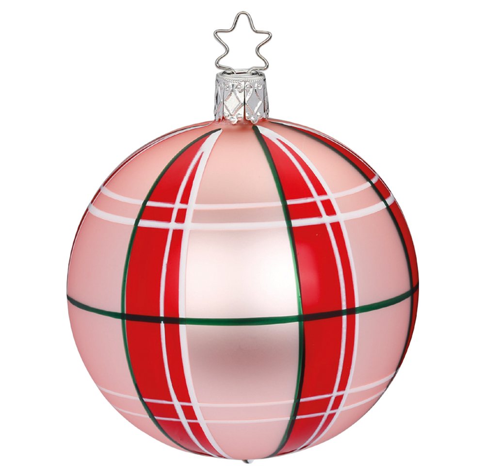 INGE-GLAS® Weihnachtsbaumkugel Christmas Check rose (1 St), mundgeblasen, handbemalt von INGE-GLAS®