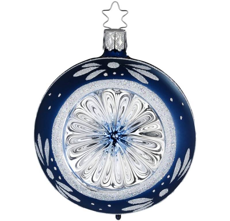 INGE-GLAS® Weihnachtsbaumkugel Reflex Christbaumkugel Blütenglanz Mitternachtsblau glänzend Ø 8cm (1 St), mundgeblasen, handbemalt von INGE-GLAS®