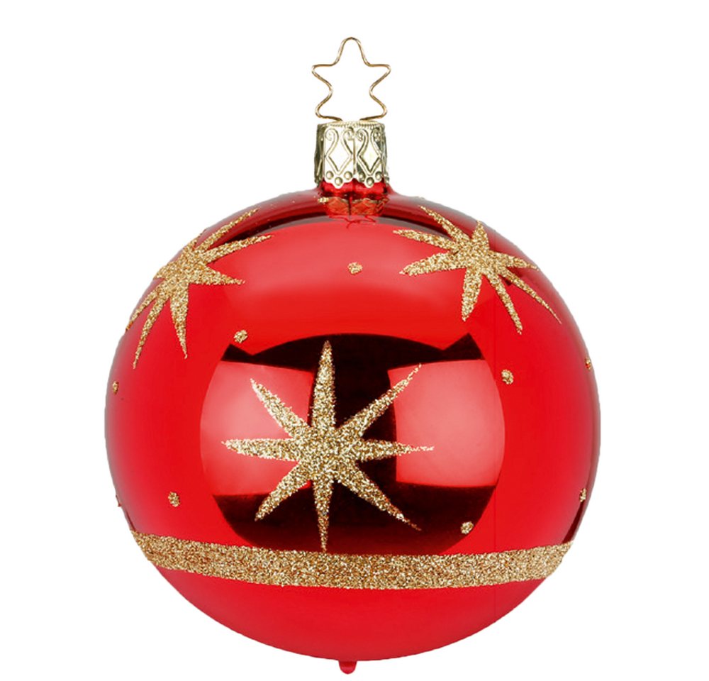 INGE-GLAS® Weihnachtsbaumkugel Starry Sky rot (1 St), mundgeblasen, handbemalt von INGE-GLAS®