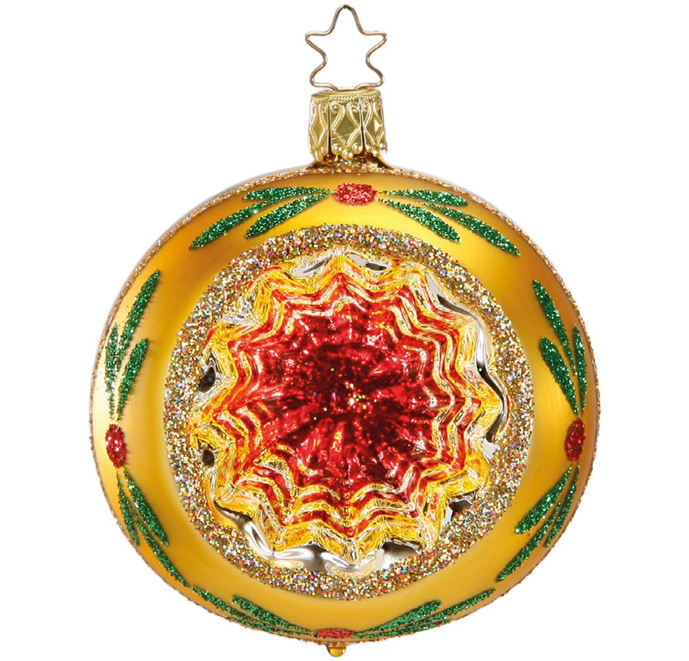 INGE-GLAS® Weihnachtsbaumkugel funkelnder Reflex, Ø8cm gold glanz (1 St), mundgeblasen, handbemalt von INGE-GLAS®