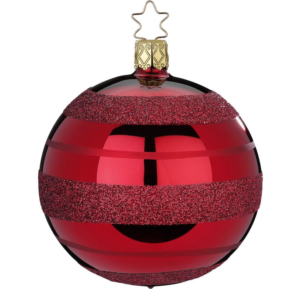 INGE-GLAS® Weihnachtsbaumkugel moderne Streifen, ochsenblut glanz Ø8cm (1 St), mundgeblasen, handbemalt von INGE-GLAS®