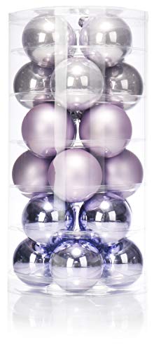 24 Christbaumkugeln Glas 6cm//Weihnachtskugeln Weihnachtsschmuck Weihnachtsdeko Baumkugeln Baumschmuck Christbaumschmuck Kugeln Glaskugeln Dose, Farbe: Dreamy Lilac (lila) von Inge-glas