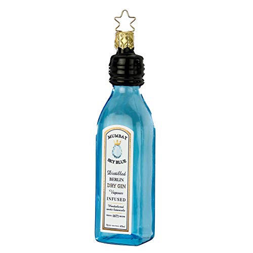 Christbaumschmuck Glas 12.5cm Dry Gin Flasche mundgeblasen handbemalt Weihnachtskugeln blau von INGE-Glas Manufaktur