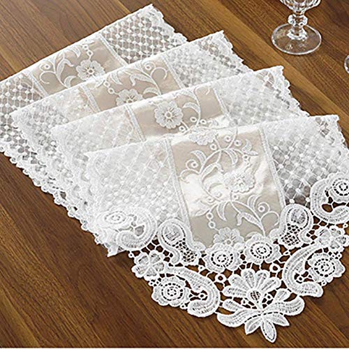 INGHU Spitze Tischläufer Blumenmuster Stickerei Tischdecke Klassisch Romantisch Häkel Weiß Spitze Tischdecke für Hochzeit Festival Ereignis Party - Weiß, 30x70cm von INGHU