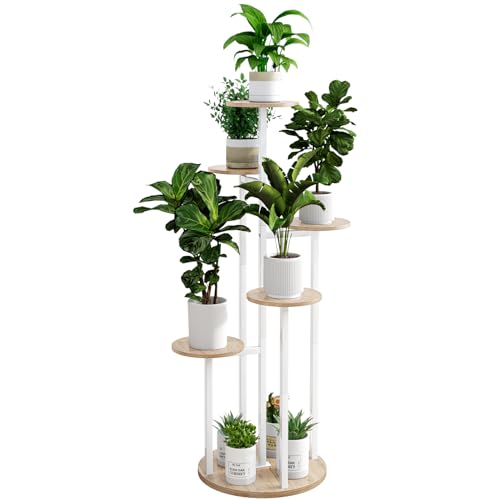 INGIORDAR Pflanzenständer für den Innenbereich, 6 Etagen, 5 Blumentopfhalter für Terrasse, Garten, Balkon, Wohnzimmer, Ecke (6 Etagen, Weiß + Sonoma-Eiche) von INGIORDAR