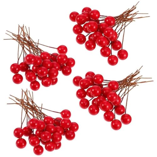 INGJIA 200 Stück Beeren aus Stechpalmen für Weihnachten, künstliche Beeren für Dekoration von Weihnachtsgirlande, Girlande, zur Dekoration von Weihnachtsfeiern von INGJIA
