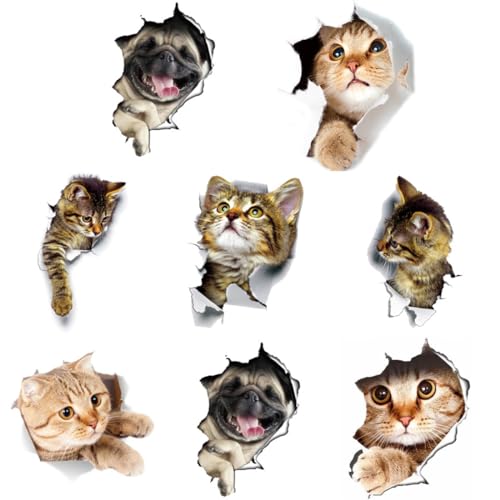 INGJIA 9Pcs 3D Katzen Kombination Heimdekoration Katzen Aufkleber Wandtattoo 3D für Toilette Fenster 3D Katzen Wandtattoo Kombination WC-Aufkleber Dekor Wandsticker Wandaufkleber von INGJIA