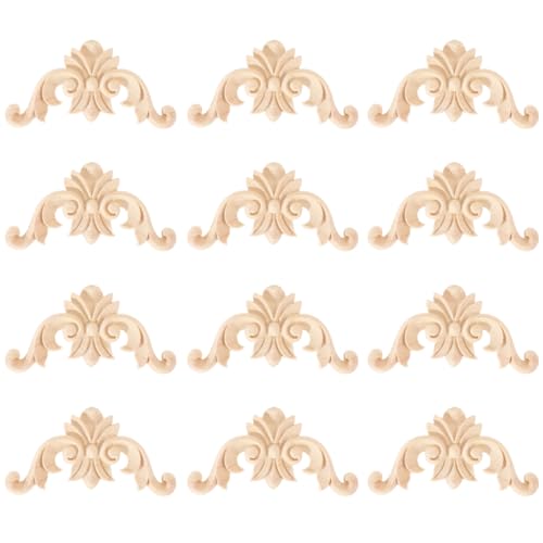 INGJIA Holzornamente für Möbel 12 Stücke Holzornamente Ornamente für Möbel Holzschnitzerei Applique Ornament Holz Möbel Wanddeko Holz,5 * 5cm von INGJIA