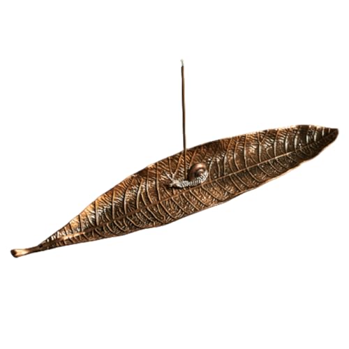 INGJIA Räucherstäbchenhalter, 21 cm Metall Räuchergefäß Weihrauchhalter Blattform, Räucherstäbchenbrenner Incense Burner Sticks für Heimdekoration Handwerk Geschenk(Rotes Kupfer) von INGJIA