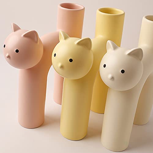 INGLENIX Katzenförmige Keramik-Blumenvase, einzigartige Kätzchen-Dekoration für Zuhause und Wohnzimmer, dekorative Vase für Tischaufsätze (Rosa) von INGLENIX