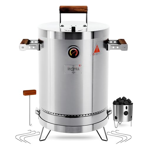INGRILL Holzkohlegrills - Basic Mini 2,7 kg - 3-in-1 Edelstahl Ultra-Portable Holzkohle-Smoker für Outdoor, Camping und Home BBQ - Vertikaler Smoker Barrel Grill mit Thermometer & Zubehör INGRILL Holzkohlegrills - Basic Mini 2,7 kg - 3-in-1 Edelstahl Ultra-Portable Holzkohle-Smoker für Outdoor, Camping und Home BBQ - Vertikaler Smoker Barrel Grill mit Thermometer & Zubehör von INGRILL