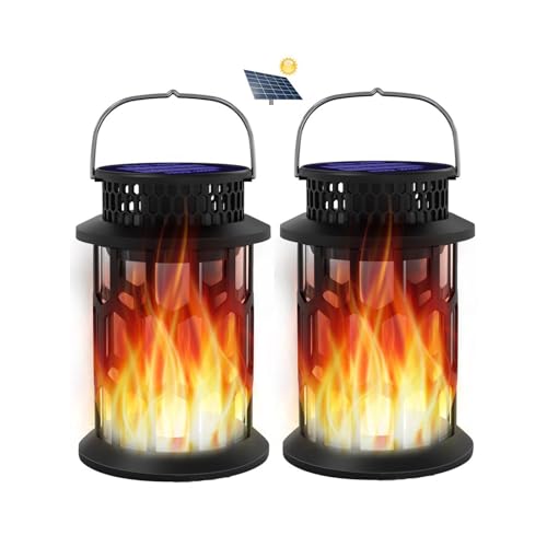 2 Stück Solar Laterne Flammenlicht Garten Hängelaterne Outdoor Solarleuchte Flammen Gartenlaternen IP65 Solar Licht Gartenleuchten Solarlaterne Flammenlampe Auto EIN/Aus Licht Sensor von INHDBOX