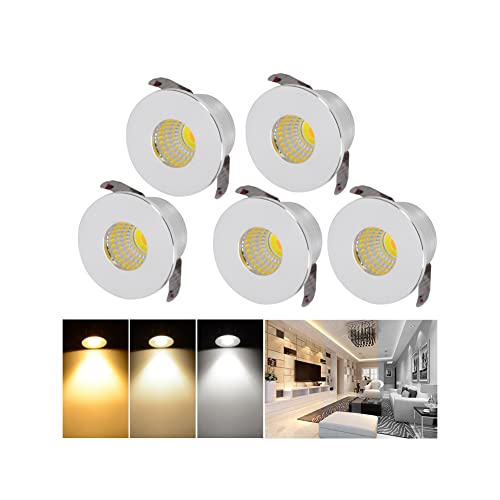 5er Mini Klein Dimmbar LED Einbaustrahler,3W LED Deckeneinbaustrahler 3000K Warmweiß/4000K Neutralweiß/6000K Kaltweiß Einstellbar Aluminium LED Deckenspots für Weinschrank/Schrank/Küche/Wohnzimmer von INHDBOX