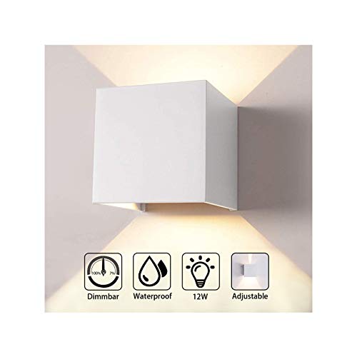 INHDBOX 12W Wandleuchte Dimmbar Aluminium Wasserdicht Wandlampe mit einstellbar Abstrahlwinkel LED Wandbeleuchtung für Innen und Außen-Warmweiß (Weiß) von INHDBOX