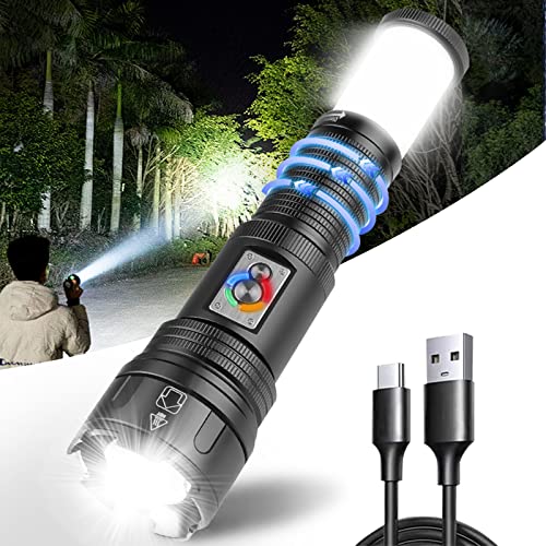 INHDBOX 2024 Neu LED Taschenlampe, Extrem Hell 20000 Lumen USB Aufladbar Taschenlampen mit Campinglampe,IP65 Wasserdicht 7 Modi Zoombar Tragbarer Taktische Taschenlampe für Camping Wandern Notfälle von INHDBOX