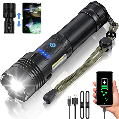 INHDBOX LED Taschenlampe, Extrem Hell 10000 Lumen USB Aufladbar Taschenlampen mit COB Arbeitsleuchte,IPX65 Wasserdicht 7 Modi Zoombar Tragbarer Taktische Taschenlampe für Camping Wandern Notfälle… von INHDBOX