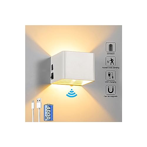 INHDBOX LED Wandleuchte Innen, Nachttischlampe Leselampe Dimmbar Wandleuchte akku Wandlampe (weiß) von INHDBOX