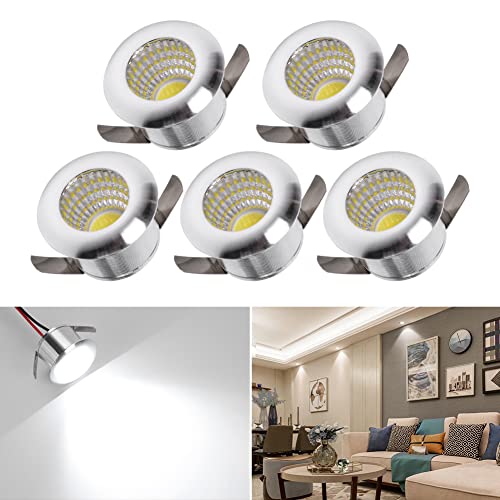 INHDBOX Mini LED Einbaustrahler Set 5er, 3W LED Deckenstrahler COB Deckenspots Mini Einbauleuchte Aluminium Spots Kaltweiss für Weinschrank/Schrank/Weinschrank/Wohnzimmer von INHDBOX