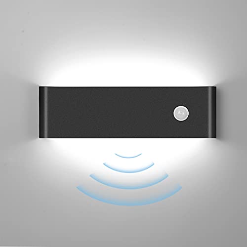 INHDBOX Wandleuchte Bewegungsmelder Innen 12W Kaltweiss, LED Wandlampe Innen Up and Down Aluminium Innenleuchte Wandbeleuchtung für Wohnzimmer Schlafzimmer Flur Treppe, Schwarz… von INHDBOX