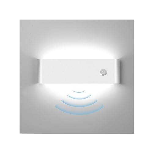 INHDBOX Wandleuchte Bewegungsmelder Innen 12W Kaltweiss, LED Wandlampe Innen Up and Down Aluminium Innenleuchte Wandbeleuchtung für Wohnzimmer Schlafzimmer Flur Treppe, Weiß… von INHDBOX