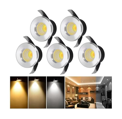 LED Einbaustrahler Mini Klein Set 5er,INHDBOX 3W LED Deckeneinbaustrahler 3000K Warmweiß/4000K Neutralweiß/6000K Kaltweiß Einstellbar Aluminium LED Deckenspots für Weinschrank/Schrank/Küche/Wohnzimmer von INHDBOX