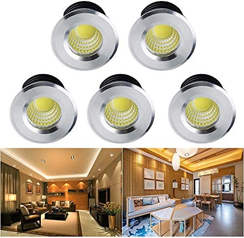 INHDBOX Mini Einbaustrahler Klein LED Set 5er, 3W LED Deckenstrahler COB Deckenspots Mini Einbauleuchte Aluminium Spots Warmweiß für Weinschrank/Schrank/Wohnzimmer von INHDBOX