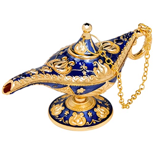 Genie Lampe Aladdin ,Mini Aladdin Wunderlampe, Geschnitzte Gold Dekoration Genie Öllampe,Klassische Dekoartikel Genielampe - Goldenes Blau,12 x 4 x 6,3 cm von INHEMING