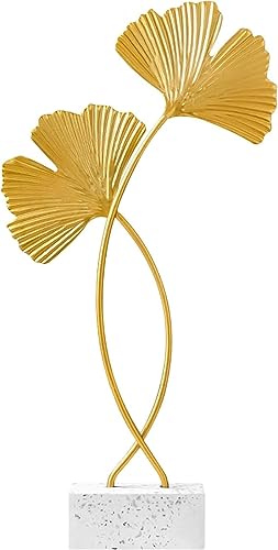 Ginkgo Blatt Metallskulptur, Kreative Ginkgoblatt Statue Deko , Metall Gold Blätter Deko, Moderne Blattskulptur Handcrafted Kunst Statue für Home Office Flurtisch und Schreibtisch - 21x14 cm,Gold von inheming