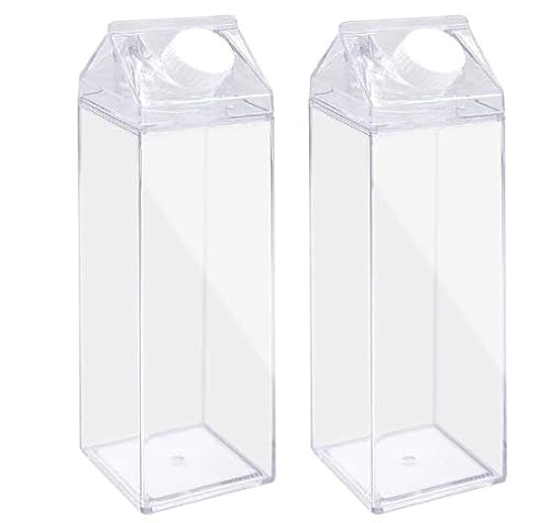 INHEMING 2 Stück Klare Milchkarton Wasserflasche 500 ML Quadratische Milchflasche Kunststoff Transparent von INHEMING