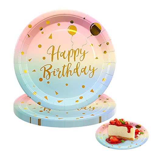 inheming 25 Stück Pappteller Geburtstag 9 Zoll,Happy Birthday Pappteller Mädchen Geburtstag Papier Teller Einwegteller Teller Pappe Regenbogen aus Karton, Rund,Durchmesser 23 cm von inheming